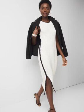 *NWT* Chic WHBM Midi Contrast Trim Sweater Dress Eggnog Sz M